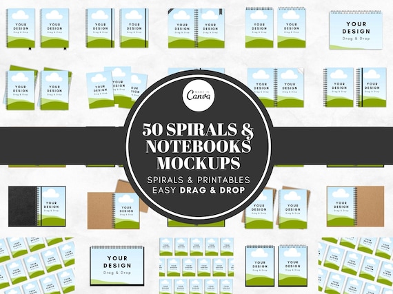 50 Spiral Notebook Mockup Templates, Spiral Journal Mockup, Spiral Planner Mockup, Book Mockups, Canva Mockup Templates, Digital Download