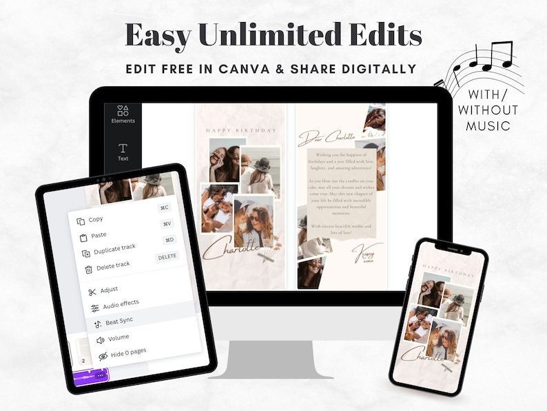 Editable Ecard Birthday Card Template, Ecard Animated Birthday Card Template for Mobile Phones, Collage Birthday Card with Music, Editable Template Canva - Digital Download, Collage Template Collage Birthday Collage Photo Frame Floral Birthday Card,
