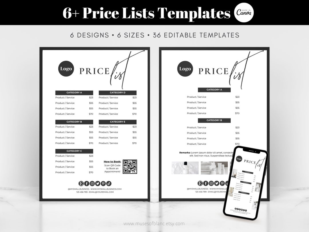 Editable Price Lists Bundle Digital Price List Signs Etsy