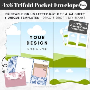 Drag and Drop Trifold Pocket Envelope Template, Printable 4x6 Tri Fold Pocketfold Envelope DIY Wedding Invitation Template, Canva Template