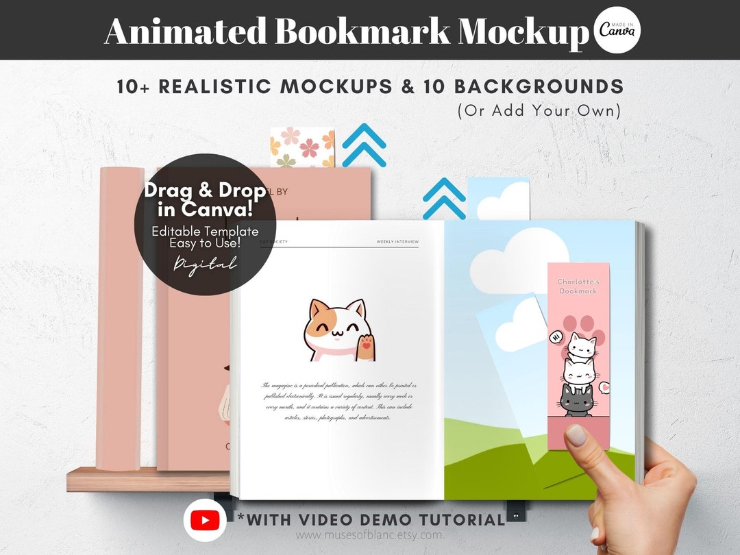 Animated Bookmarks Mockups, Book Mockups Bookmark Template, Custom