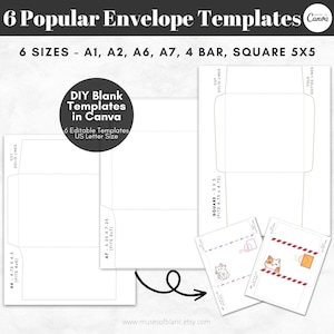 DIY Printable Envelope Template, Editable Canva Templates, A1 A2 A6 A7 4 BAR Square Envelope Templates, 3x5, 4x6, 5x7, 5x5, Digital Download