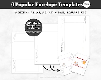 DIY Printable Envelope Template, Editable Canva Templates, A1 A2 A6 A7 4 BAR Square Envelope Templates, 3x5, 4x6, 5x7, 5x5, Digital Download