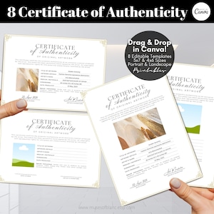 Editable Certificate of Authenticity for Artwork Template, Printable Certificate of Authenticity Card Art, COA Printable Card Canva Template