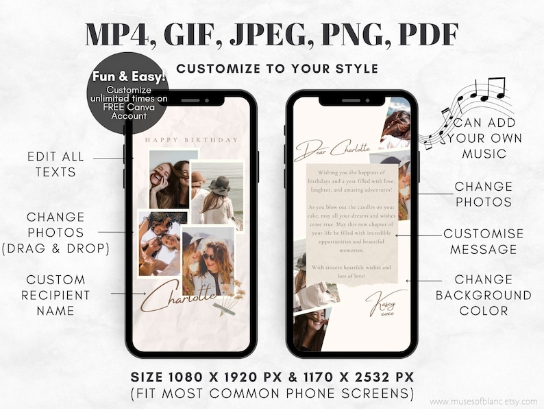 Editable Ecard Birthday Card Template, Ecard Animated Birthday Card Template for Mobile Phones, Collage Birthday Card with Music, Editable Template Canva - Digital Download, Collage Template Collage Birthday Collage Photo Frame Floral Birthday Card,
