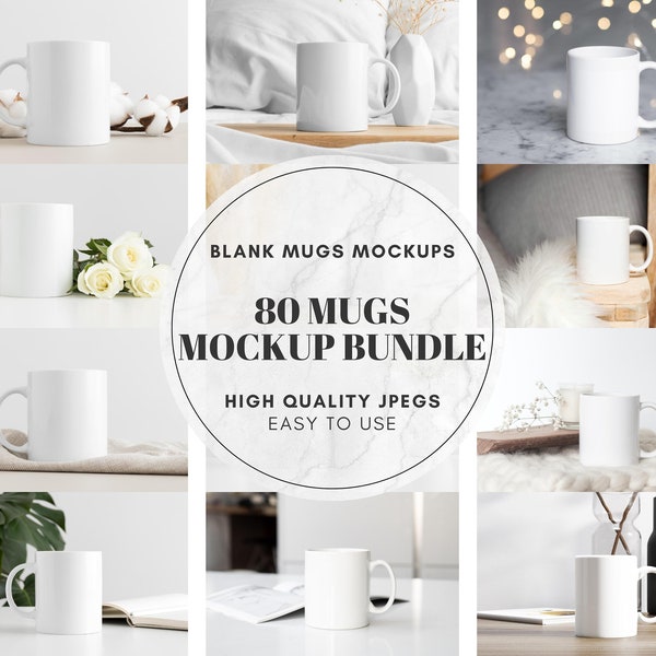 80 Mug Mockup Bundle, Coffee Cup Mockups, White Mug Mockups, Blank Mug Styled Photo Templates, Modern Photographs - JPEG, Digital Download