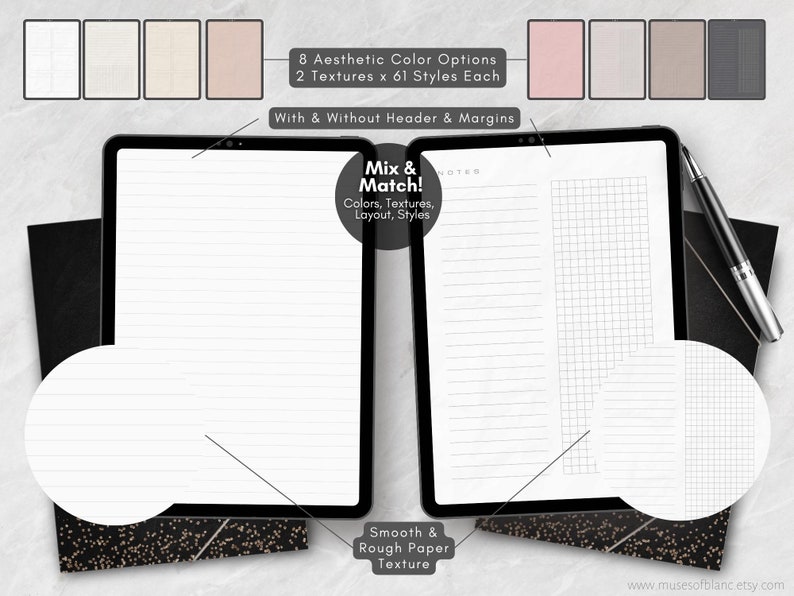 Digital Note Paper, A4 Planner Inserts, Lined, Grid, Dot (digital ...