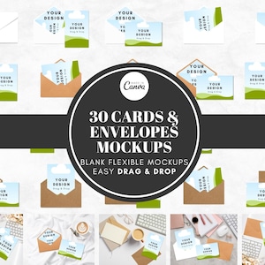 30 Envelope Mockups, Cards Mockup Templates, Envelope Liner, Card Templates, Etsy Listing Mockup, Editable Canva Template - Digital Download