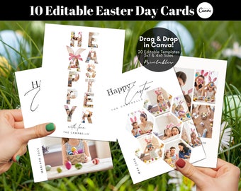 Editable Easter Cards Template, Printable Easter Cards Digital, Photo Collage Easter Cards, Personalized Easter Gift DIY, Editable Canva