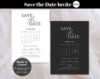 Editable Save The Date Invite Card, Printable Wedding Invitation Card, Wedding Save the Date Template, Canva Template, Digital Download