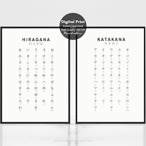 Japanese Hiragana Wall Print, Katakana Wall Print, Set of 2 Kana Chart, Learn Japanese Particles, Japan Printable Wall Art, Digital Download