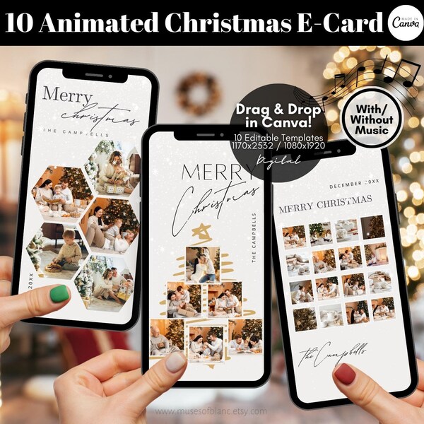 Editable Digital Christmas Card Template, Animated Christmas E-Card Template, Photo Collage Christmas Card, Custom Christmas Greeting Cards