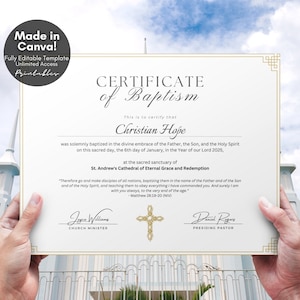 Editable Certificate of Baptism Template, Printable Certificate of Baptism, Christening Gifts Baptism Keepsake, Custom Certificate Template