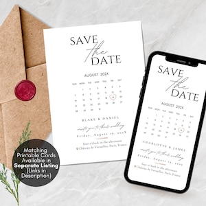 Electronic Save The Date Evite, Digital Save the Date Wedding Card, E-Invite Save The Date Template, Canva Templates - Digital Download, Modern Save The Date Evite Template, Minimalist Digital Invite Electronic Save The Date Invitation Card Calendar