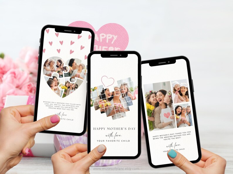 Editable Digital Mothers Day Cards Template, Animated Happy Mothers Day E-Card Template, Photo Collage Mothers Day Cards, Custom Mothers Day Greeting Cards Templates, Personalized Gift for Mom, Mobile Mothers Day Card Animation Video with Music GIF