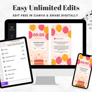 Editable Ecard Birthday Card Template, Ecard Animated Birthday Card Template for Mobile Phones, Video Card Ecard with Music, Editable Template Canva - Digital Download, Digital Gift Template, Digital Gift Card Template, Birthday Ecard with Music