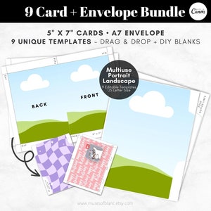 Drag and Drop Greeting Card Templates, A7 Printable Envelope Template, Editable Canva Template, Blank Templates, 5x7 Foldable Cards Download