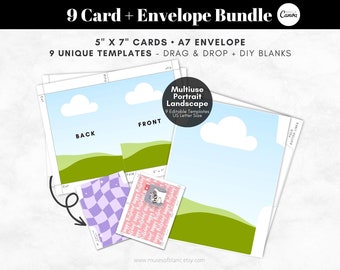 Drag and Drop Greeting Card Templates, A7 Printable Envelope Template, Editable Canva Template, Blank Templates, 5x7 Foldable Cards Download