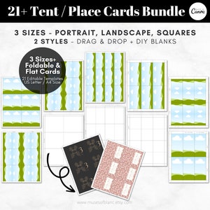 Drag and Drop Place Cards Templates, Custom Blank Cards Templates, Printable Cards Templates, DIY Tent Cards for Wedding, Canva Template
