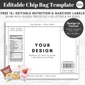 Editable Chip Bag Template, DIY Blank Chip Bag Design Template, Custom Party Favor Template, Blank Chip Bag Label Printable, Canva Template