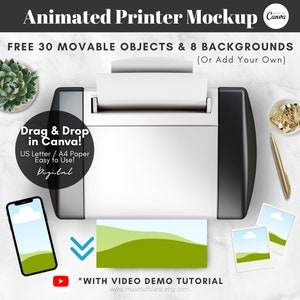 Animated Printer Mockup, Custom Mockup for Printable Sheet Paper Mockup, US Letter A4 Mockup, Printable Products Mockup, Custom Phone Mockup