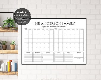 Editable Family Command Center Printable Google Sheets Template V4, Custom Family Organizer Undated Calendar, Meal Planner, Digital Download