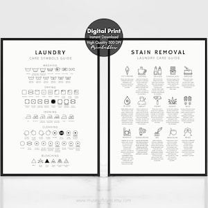 Laundry Room Care Symbols Guide, Fabric Stain Removal Guide, Laundry Room Decor, Laundry Symbols - Printable Wall Art, Digital Download