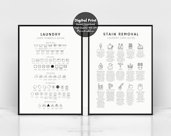 Laundry Room Care Symbols Guide, Fabric Stain Removal Guide, Laundry Room Decor, Laundry Symbols - Printable Wall Art, Digital Download