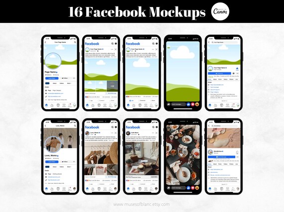 16 Editable Facebook Mockup Templates, Social Media Mockup Templates, Editable Canva Templates, Etsy Listing Mockup - Digital Download