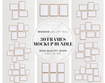 30 Wooden Frames Mockup Bundle, Gallery Wall Frame Art Print Mockup, Blank Mockup Template, Wall Art Poster Mockup - JPG Digital Download