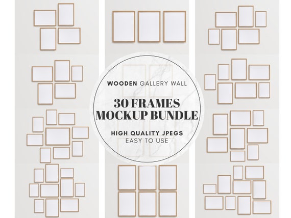 30 Wooden Frames Mockup Bundle, Gallery Wall Frame Art Print Mockup, Blank Mockup Template, Wall Art Poster Mockup - JPG Digital Download