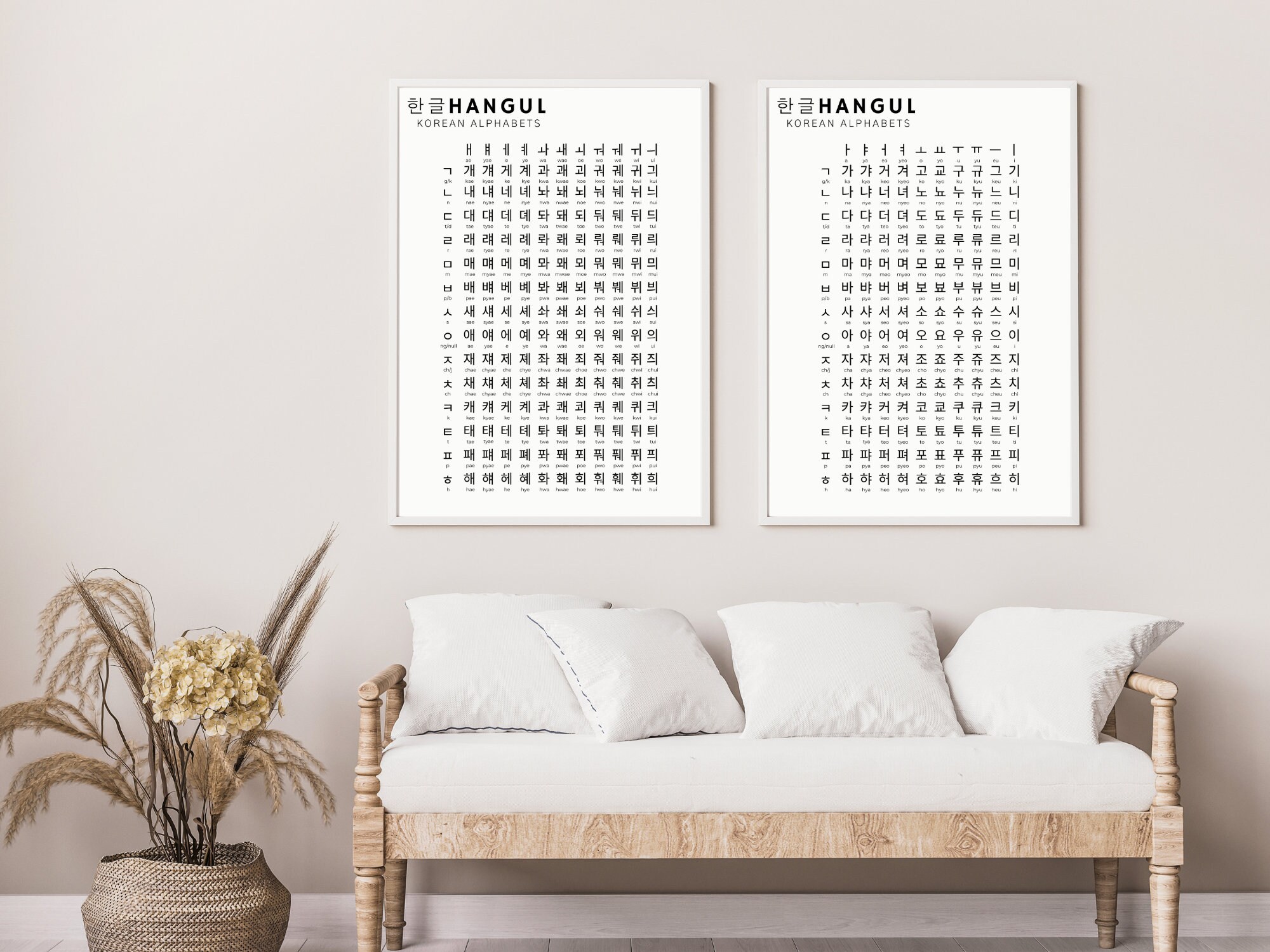 2 Hangul Chart Korean Learning Language Wall Print, Learn Korean Hangul ...