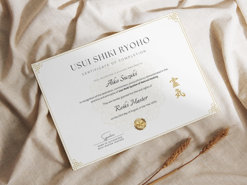 Editable Reiki Certificate of Completion, Usui Shiki Ryoho Reiki Attunement Certification, Printable Certificate of Reiki Healing, Custom Certificate Template, Editable Canva Templates - Digital Download Reiki Master Reiki First Degree Reiki Second