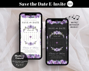 Digital Save the Date Wedding Evite, Editable Canva Template (Digital Download)