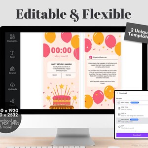 Editable Ecard Birthday Card Template, Ecard Animated Birthday Card Template for Mobile Phones, Video Card Ecard with Music, Editable Template Canva - Digital Download, Digital Gift Template, Digital Gift Card Template, Birthday Ecard with Music