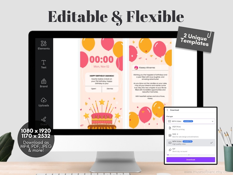 Editable Ecard Birthday Card Template, Ecard Animated Birthday Card Template for Mobile Phones, Video Card Ecard with Music, Editable Template Canva - Digital Download, Digital Gift Template, Digital Gift Card Template, Birthday Ecard with Music