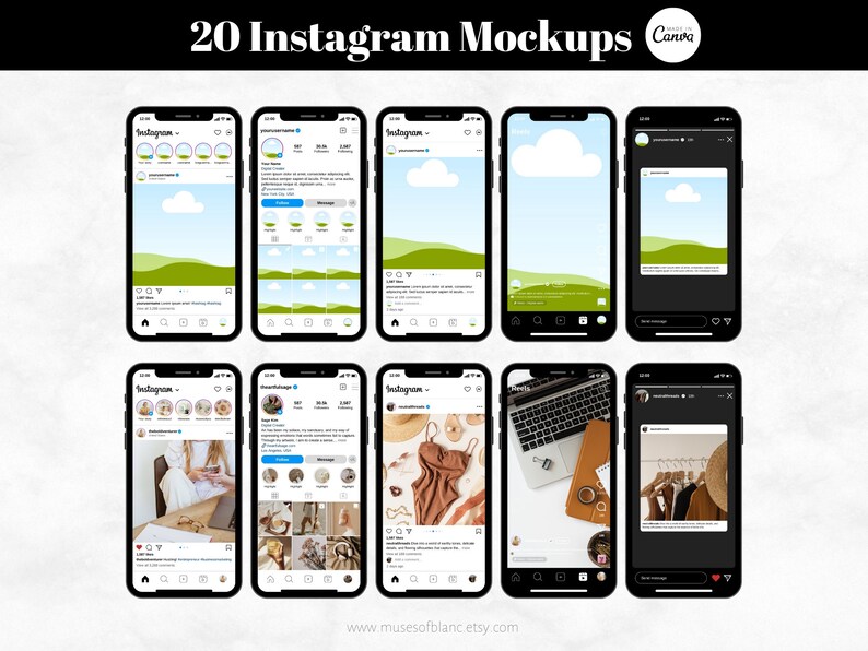 20 Editable instagram Mockup Templates, Social Media Mockup Templates, Editable Canva Templates, Drag and Drop Mockup Templates, Etsy Listing Mockup, Instagram Profile Mockup, Instagram Reels Mockup, Instagram Reels Template, Instagram Story Digital