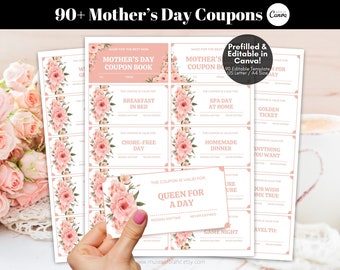 Editable Mother’s Day Coupon Book for Mom, Printable Coupons for Mothers Day, Printable Coupon Book Birthday Gift, Mom Happy Mothers Day DIY