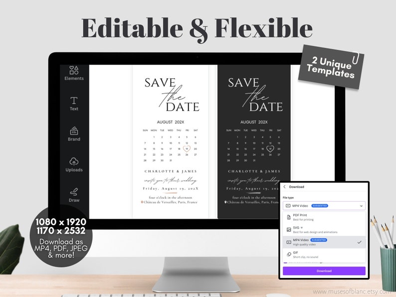 Electronic Save The Date Evite, Digital Save the Date Wedding Card, E-Invite Save The Date Template, Canva Templates - Digital Download, Modern Save The Date Evite Template, Minimalist Digital Invite Electronic Save The Date Invitation Card Calendar