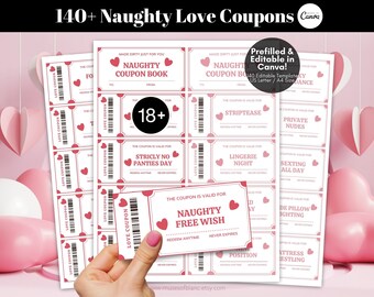 Editable Naughty Love Coupon Book for Him, Printable Valentines Day Love Coupons Blank Naughty Sex Coupon Dirty Mind Naughty Gift for Couple