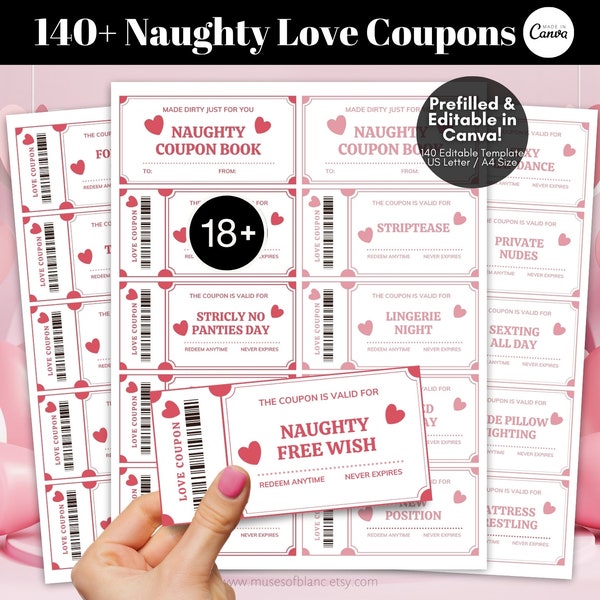 Editable Naughty Love Coupon Book for Him, Printable Valentines Day Love Coupons Blank Naughty Sex Coupon Dirty Mind Naughty Gift for Couple