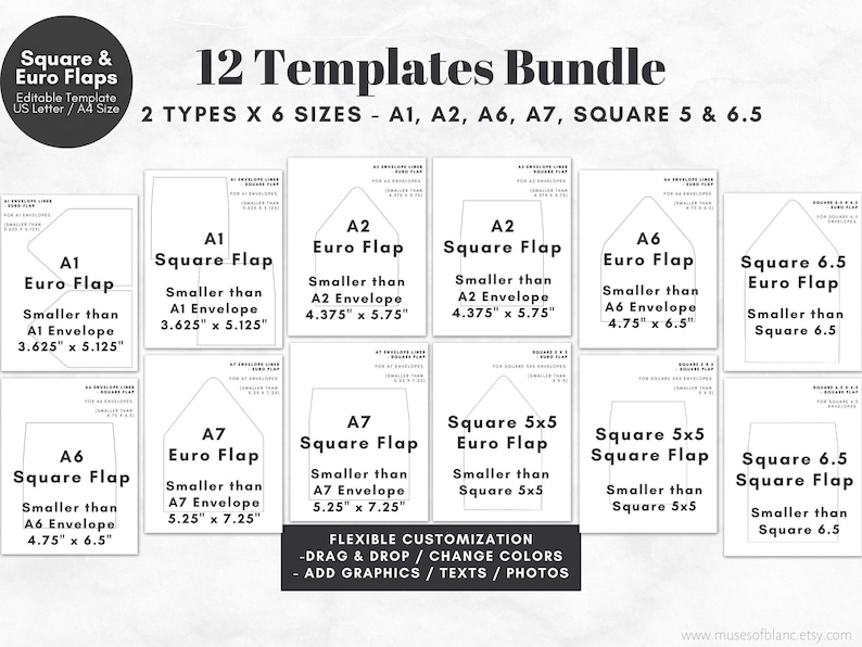 DIY Printable Envelope Liner Templates, Editable Canva Templates, Print and Cut A1 A2 A6 A7 Square Envelope Templates, Customised Envelope Liner - Digital Download, Editable Envelope Liner Square Flap, Customised Envelope Liner Euro Flap, A7 Liner