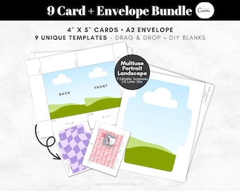 Drag and Drop Greeting Card Templates, A2 Printable Envelope Template, Editable Canva Template, Blank Templates, 4x5 Foldable Cards Download