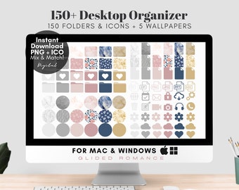 Cute Desktop Folder Icons, Organizer Wallpaper, Mac & Windows (Digital Download)