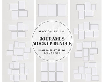 30 Black Frames Mockup Bundle, Gallery Wall Frame Art Print Mockup,  Blank Mockup Template, Wall Art Poster Mockup - JPG Digital Download
