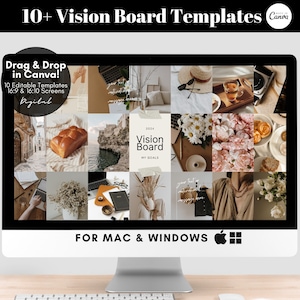 Editable Digital Vision Board Template, Custom Photo Collage Vision Board Desktop Wallpaper, Goal Manifestation Dream Board, Canva Template
