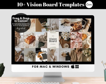 Editable Digital Vision Board Template, Custom Photo Collage Vision Board Desktop Wallpaper, Goal Manifestation Dream Board, Canva Template