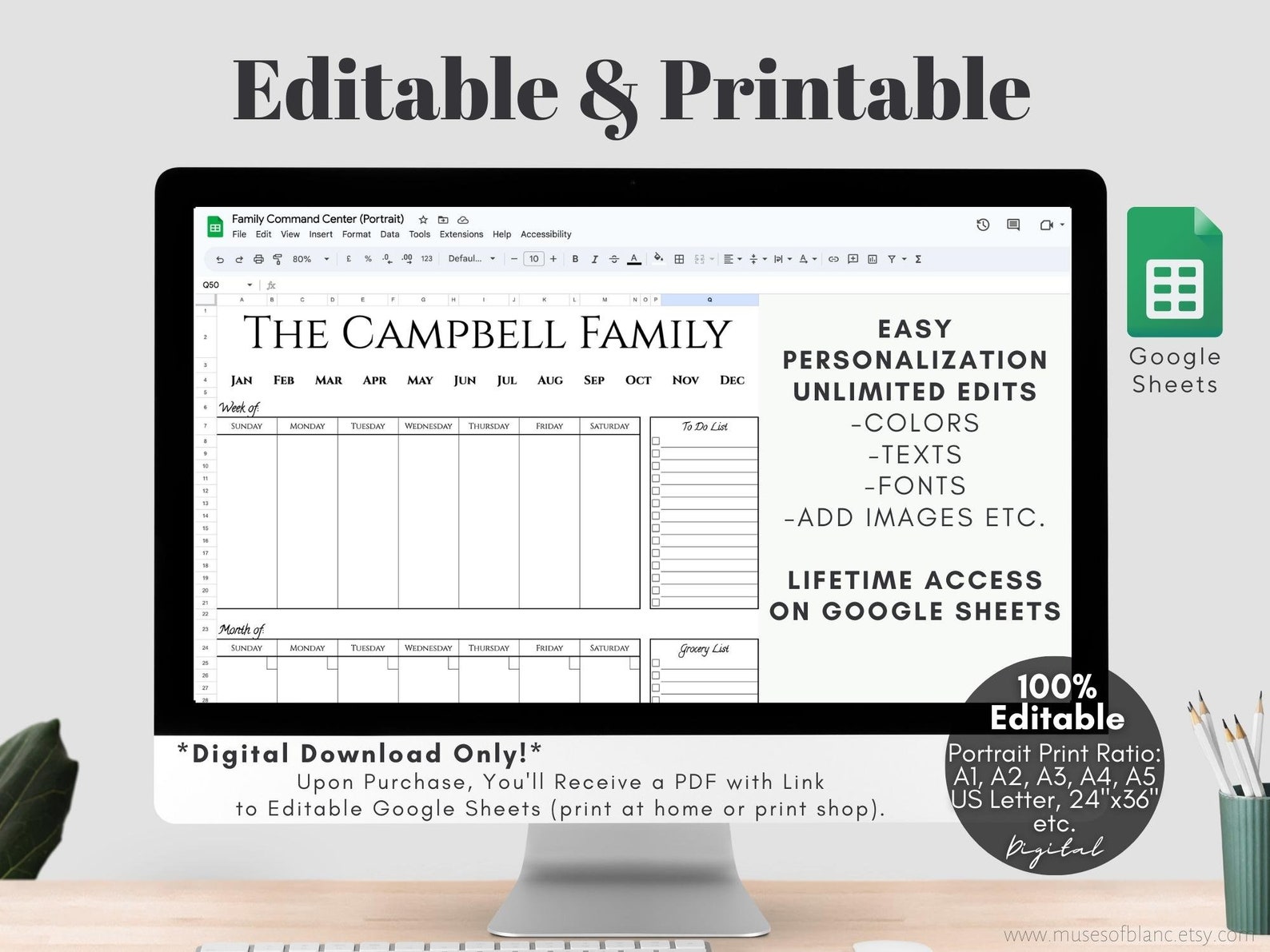Editable Family Command Center Printable Google Sheets - Etsy