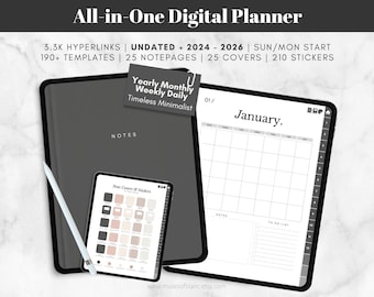 Undated Digital Planner, Minimalist Planner, Hyperlinked Monthly Planner, Weekly Planner, Daily Planner, iPad Planner, Goodnotes Planner