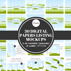 30 Digital Paper Mockup, Scrapbook Paper Mockup, Seamless Pattern Mockup Template, Listing Mockups for Etsy Seller, Editable Canva Template